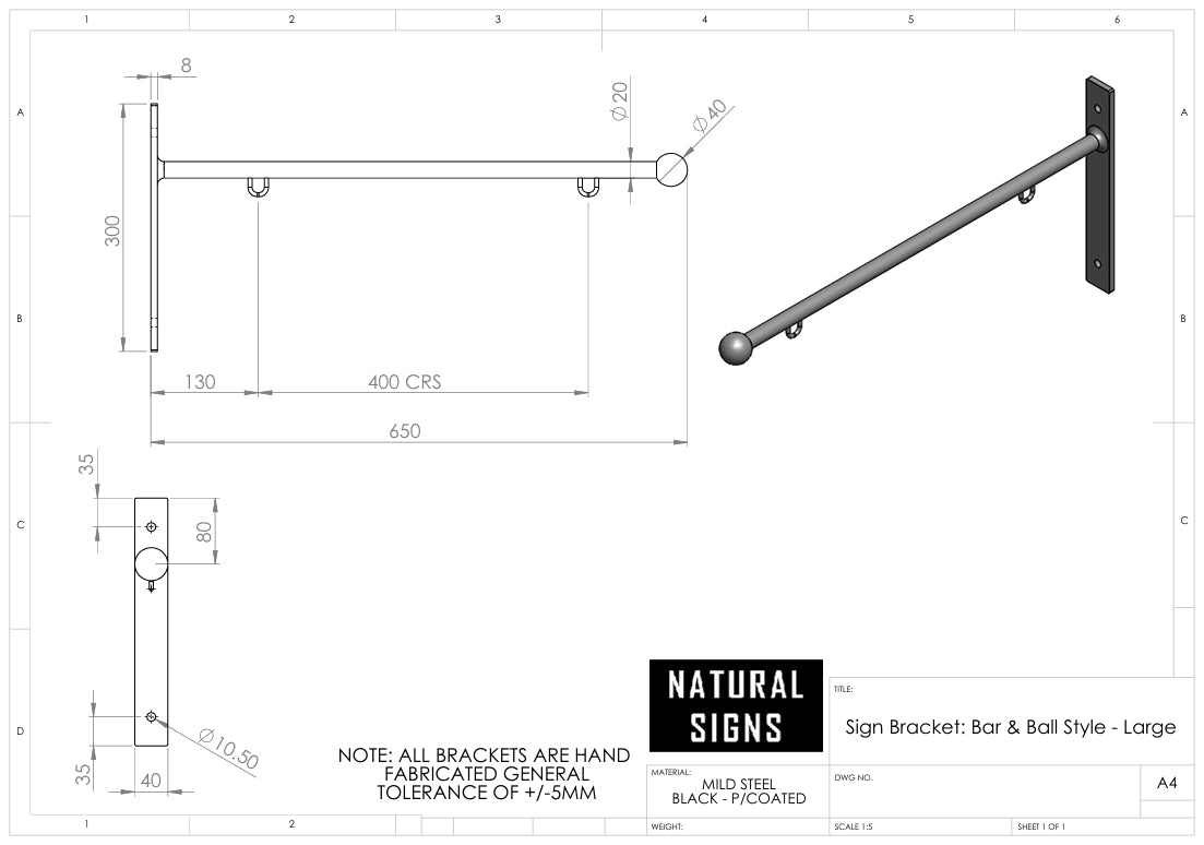 Hanging Bracket - Bar and Ball Style