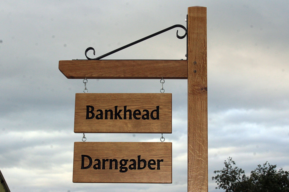 Hanging Sign, Post, Arm and Brace - Oak