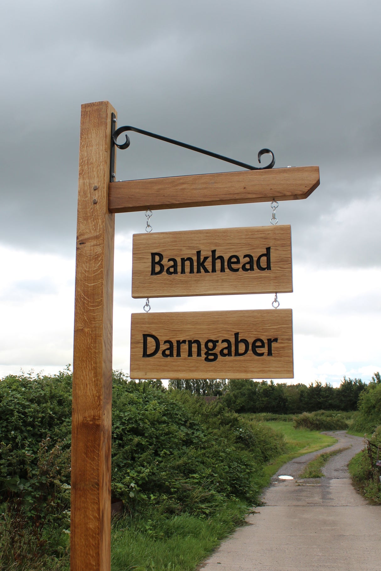 Hanging Sign, Post, Arm and Brace - Oak
